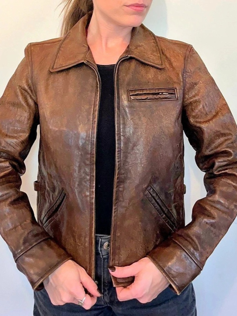 Polo Ralph Lauren Brown Leather Jacket Size XS 0-4